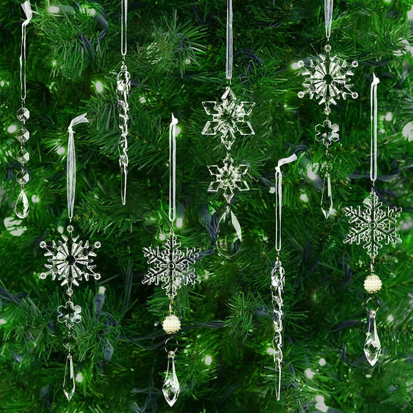 18pcs Christmas Tree Decoration Crystal Ornaments - Hanging Acrylic Christmas Snowflake Icicle Drop Crystal Ornaments for Christmas Tree - Hibrides