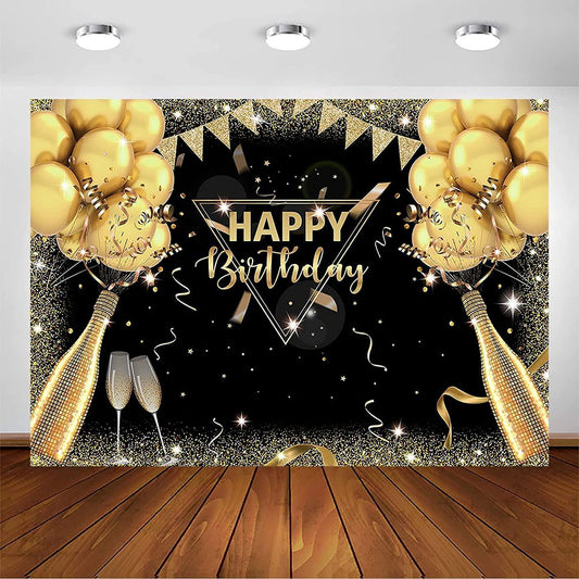 Black Gold Birthday Backdrop for Adult Men Woman Party Decorations Surprise - Hibrides