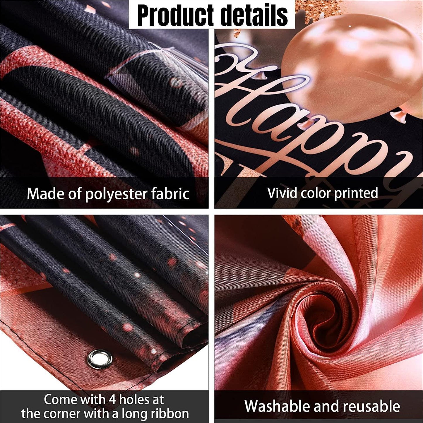 Black Silver Rose Gold Happy Birthday Party Decorations Glitter Balloon Birthday Party Backdrop for Women - Hibrides