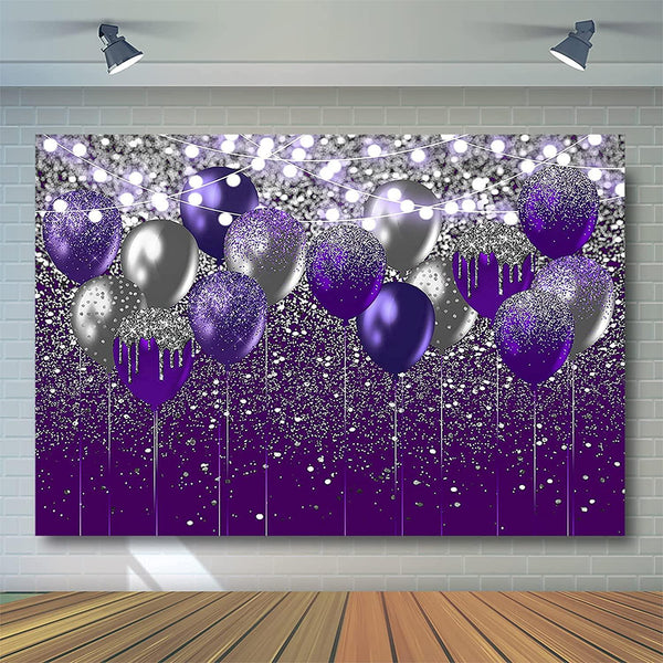 Purple and Silver Glitter Backdrop for Birthday Wedding Prom Graduation Photography Background - Hibrides