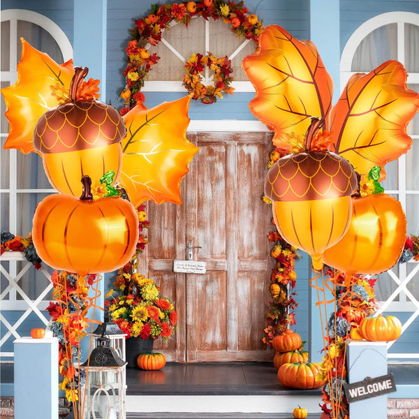 16Pcs Big Maple Leaves Acorn Balloons for Thanksgiving Home Festival Decorations - Hibrides