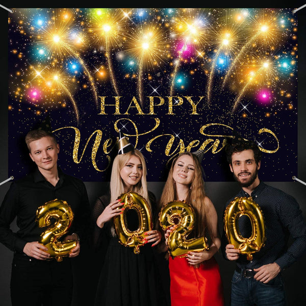 Happy New Year Party Decoration Supplies, Extra Large Fabric Happy New Year Banner for 2023 Party Decoration, - Hibrides