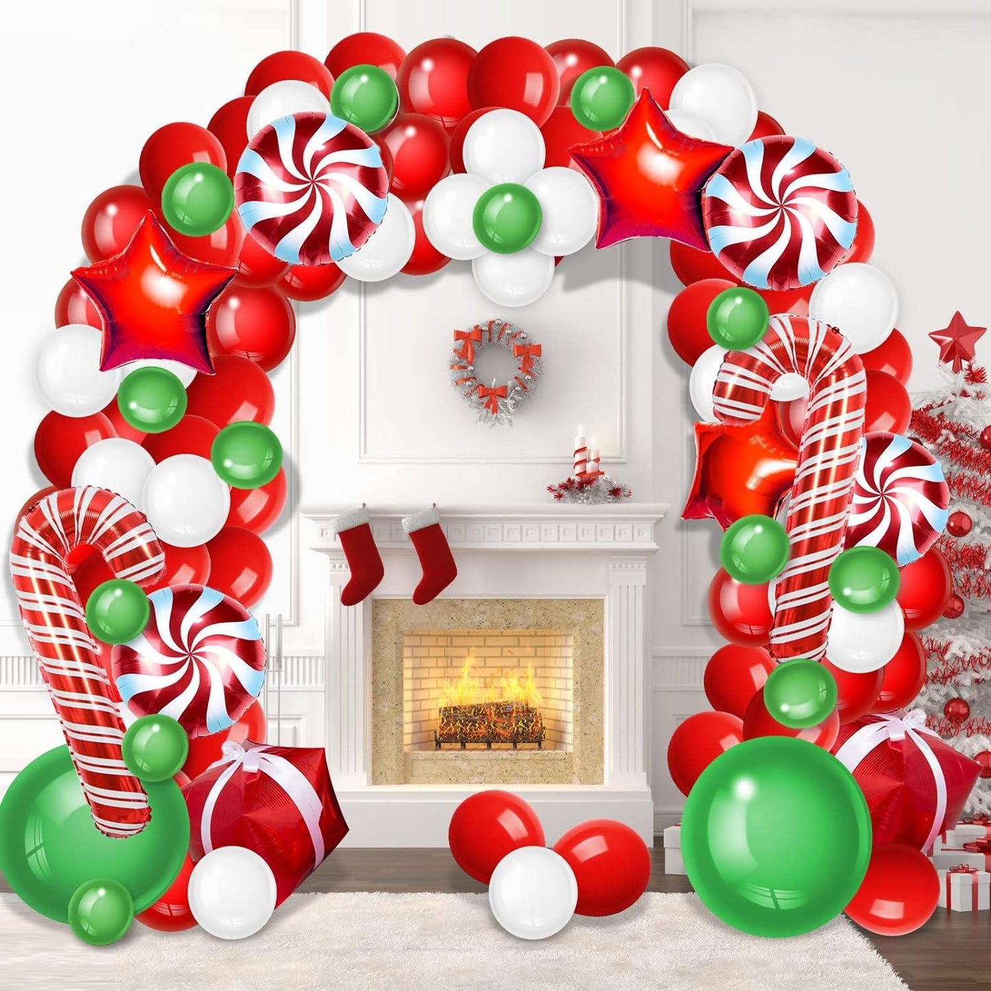 119pcs Christmas Balloon Garland Arch kit with Xmas Green Red White Candy Balloons Gift Box - Hibrides