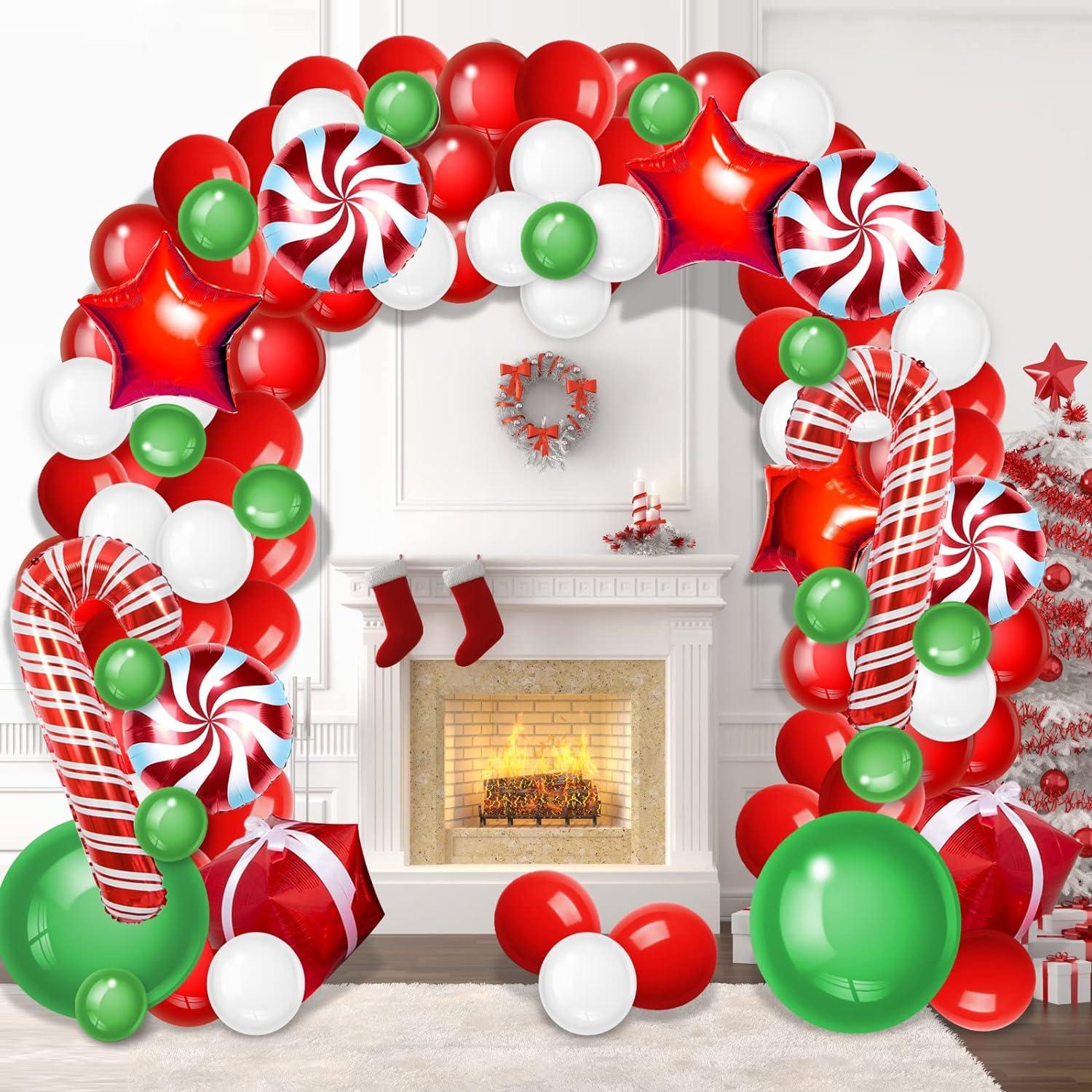 119pcs Christmas Balloon Garland Arch kit with Xmas Green Red White Candy Balloons Gift Box - Hibrides