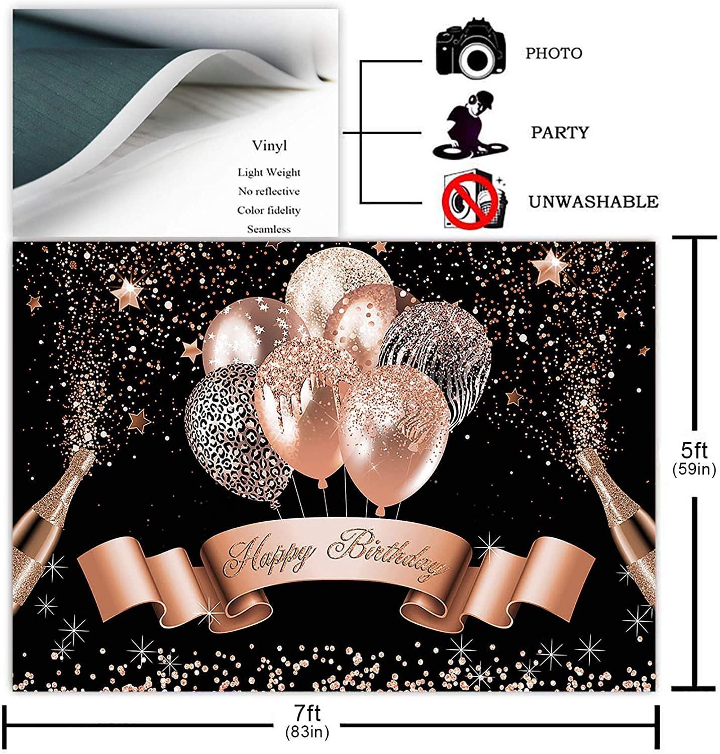 Glitter Balloon Birthday Backdrop for Girls Women Happy Birthday Party Banner - Hibrides