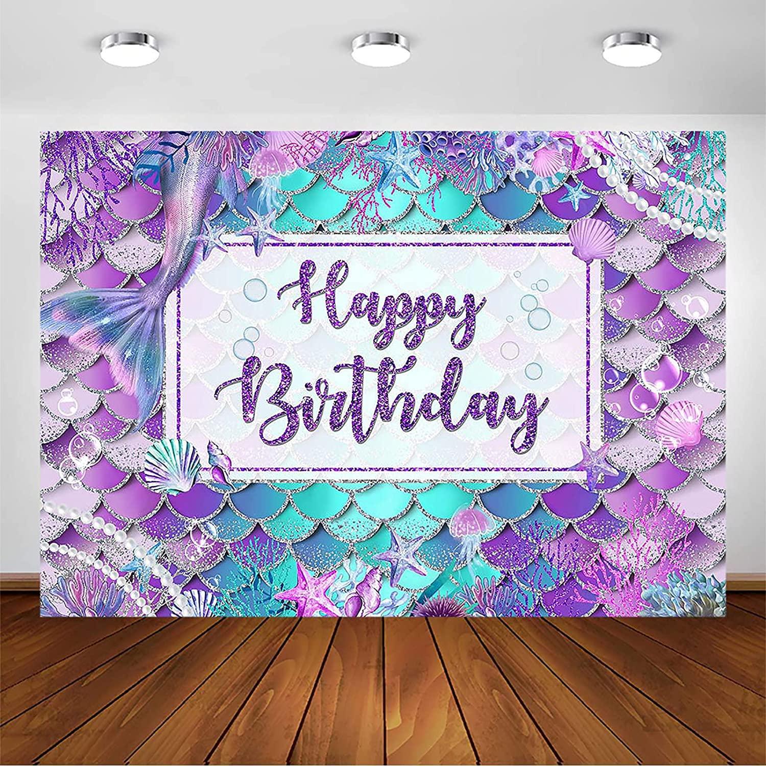 Mermaid Birthday Backdrop for Girl Under The Sea Party Photography Background - Hibrides