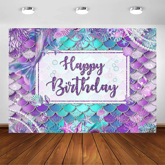 Mermaid Birthday Backdrop for Girl Under The Sea Party Photography Background - Hibrides