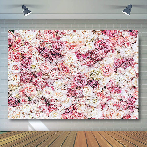 Floral Backdrop for Parties Photoshoot Pink Rose Flowers Wedding Birthday Party Photography Background - Hibrides