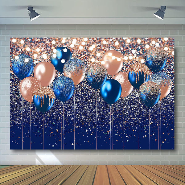 Rose Gold and Navy Glitter Balloon Backdrop for Adult Kids Birthday Party Photography Background - Hibrides
