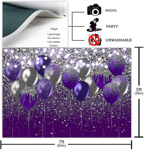 Purple and Silver Glitter Backdrop for Birthday Wedding Prom Graduation Photography Background - Hibrides
