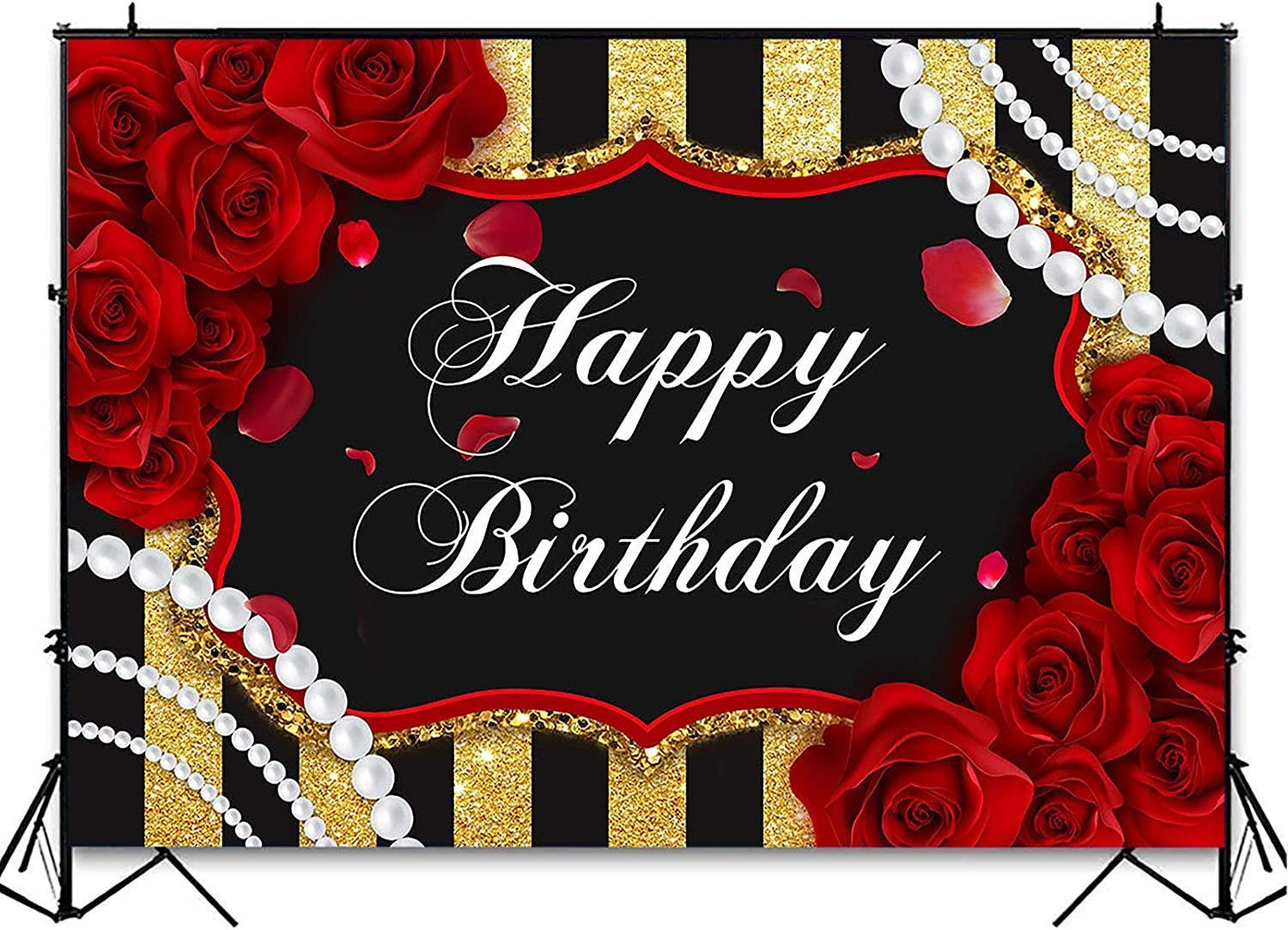 Red Rose Birthday Backdrop for Girls Woman Party Decorations Red Roses Floral Pearl - Hibrides