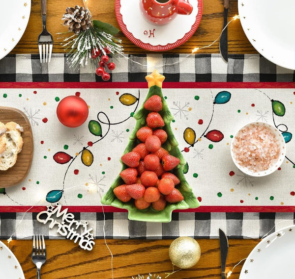 13x72 Inch Buffalo Plaid Gnome Christmas Table Runner, Seasonal Gifts Joy Christmas Kitchen Dining Table Decoration