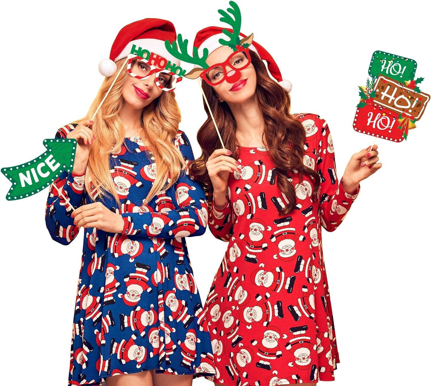 38pcs Christmas Photo Booth Props- Christmas Games for Party Supplies - Picture Backdrop Decorations Set Party Favors - Hibrides