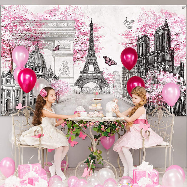 Paris Tapestry Backdrop Paris Wall Art Eiffel Tower Photo Banner Background Birthday Backdrop - Hibrides