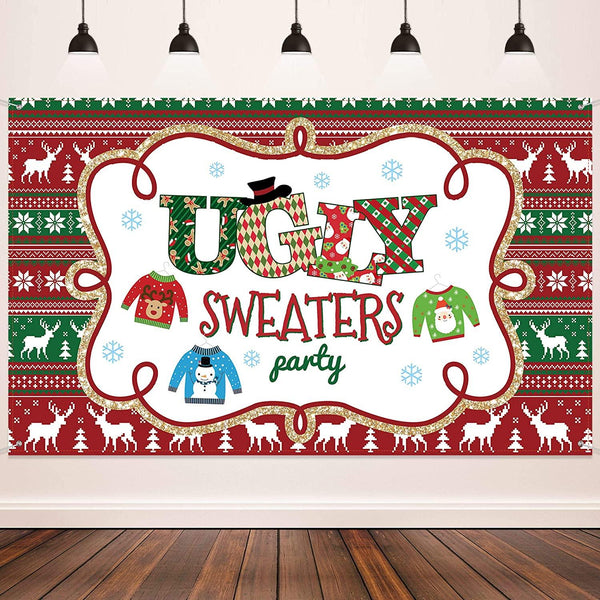 Ugly Sweater Party Supplies Large Fabric Red and Green Ugly Xmas Sweater Party Backdrop for Ugly Sweater - Hibrides