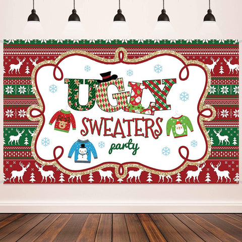 Ugly Sweater Party Supplies Large Fabric Red and Green Ugly Xmas Sweater Party Backdrop for Ugly Sweater - Hibrides