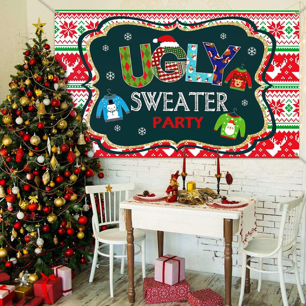 Ugly Sweater Party Supplies Large Fabric Red and Green Ugly Xmas Sweater Party Backdrop for Ugly Sweater - Hibrides