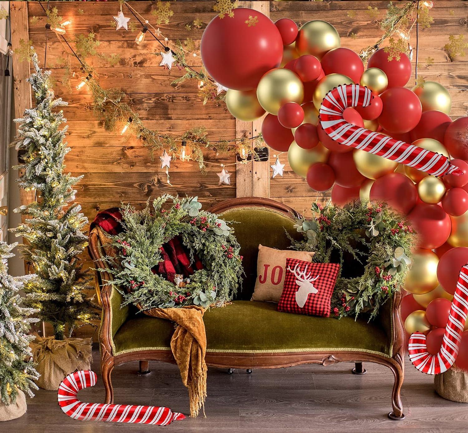 120PCS Christmas Balloons Garland Arch Kit Red and Gold Balloons Pack With Christmas Candy Cane - Hibrides