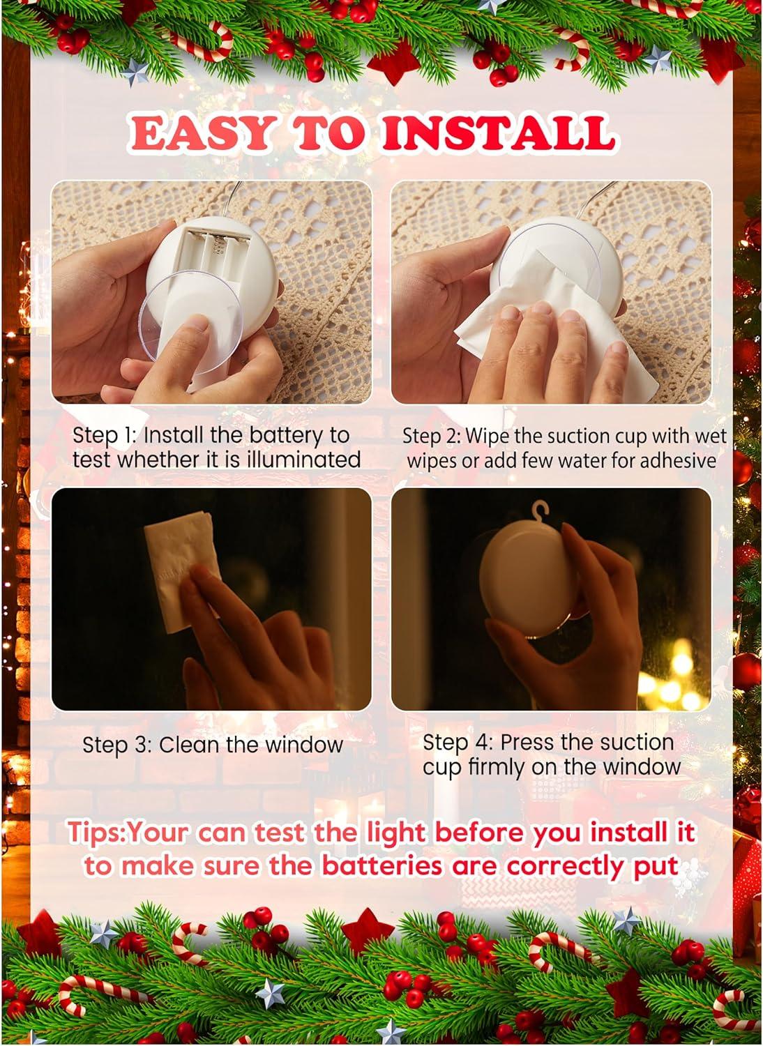 8pcs Christmas Window Decoration Lights, LED Battery Operated Silhouette Lights with Suction for Xmas - Hibrides