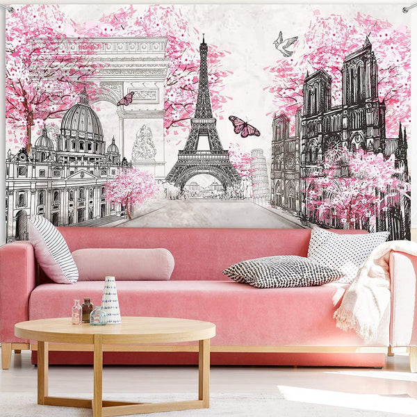 Paris Tapestry Backdrop Paris Wall Art Eiffel Tower Photo Banner Background Birthday Backdrop - Hibrides