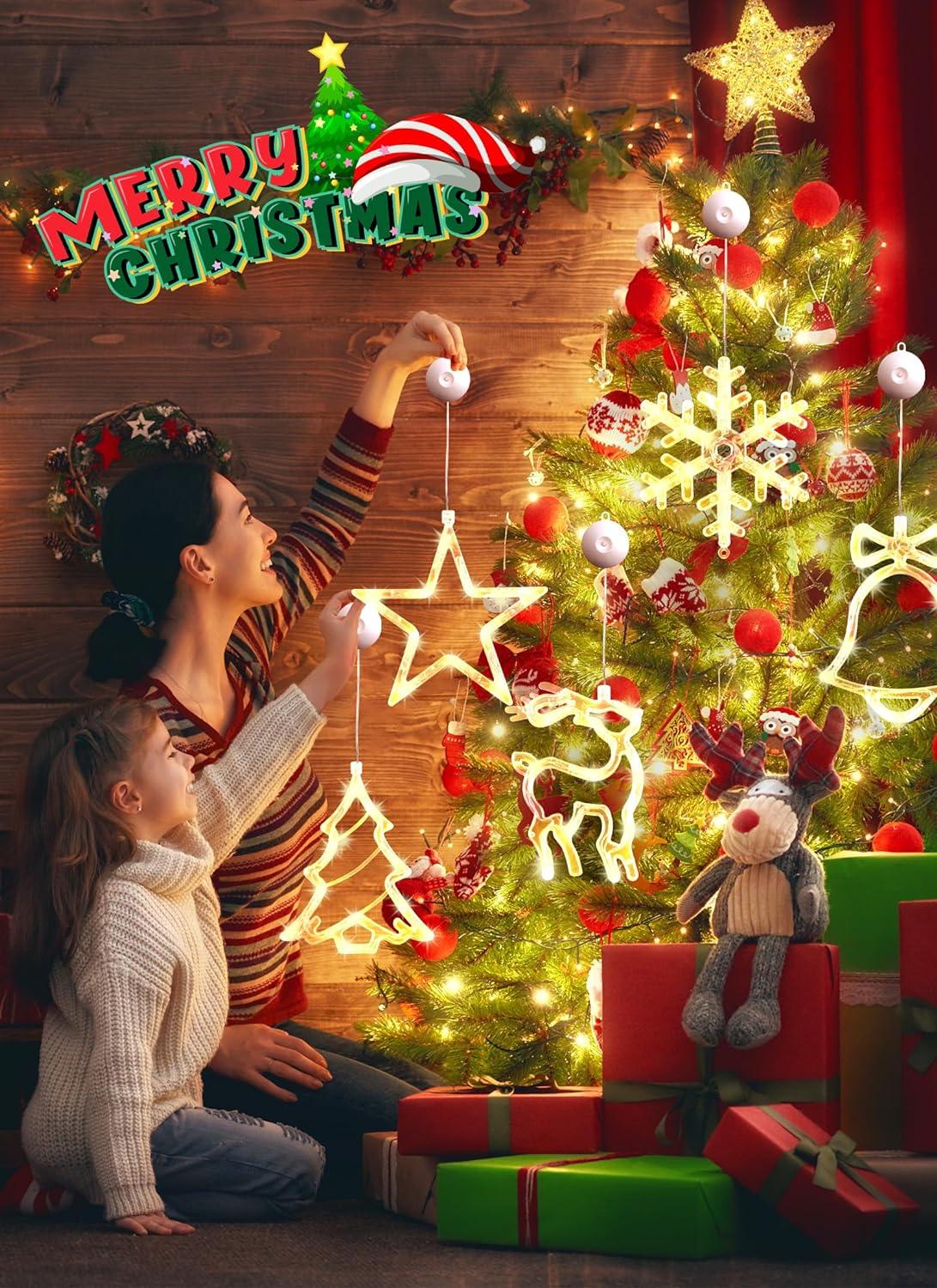 8pcs Christmas Window Decoration Lights, LED Battery Operated Silhouette Lights with Suction for Xmas - Hibrides