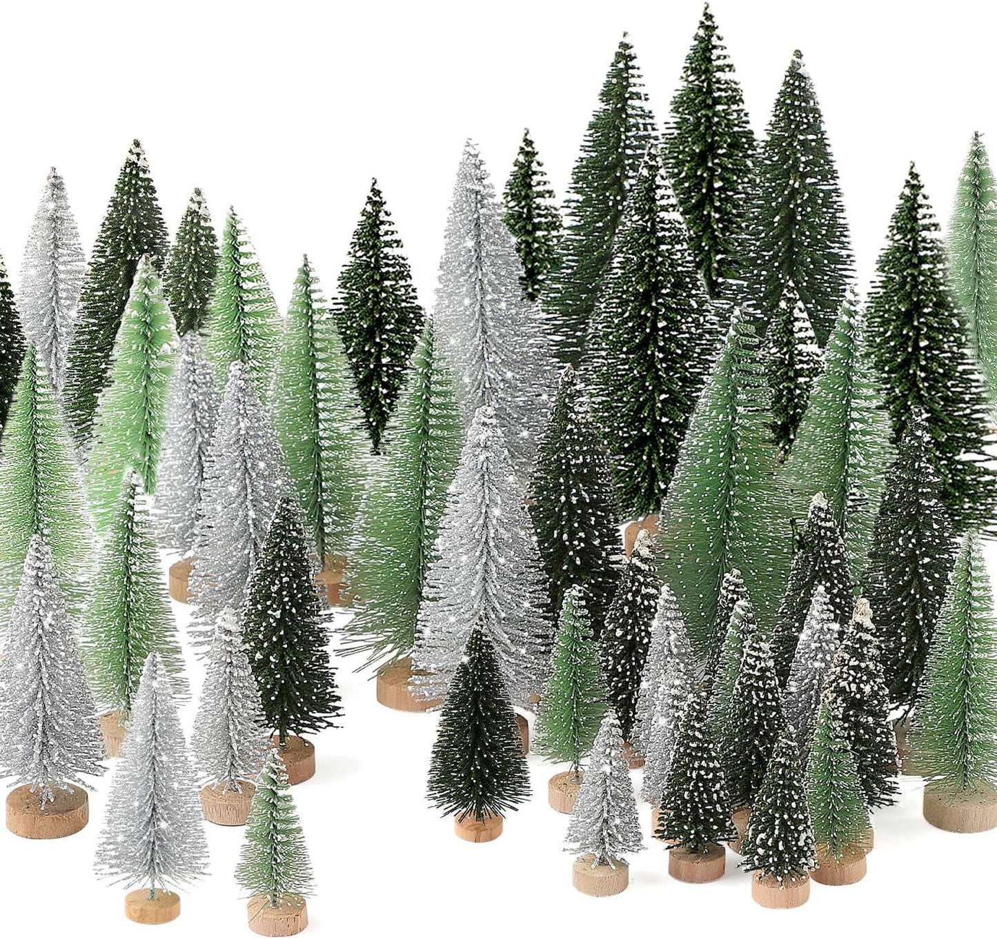 30pcs Mini Christmas Trees- Artificial Christmas Tree Christmas with 5 Sizes Snow Trees with Wooden Base for Christmas - Hibrides