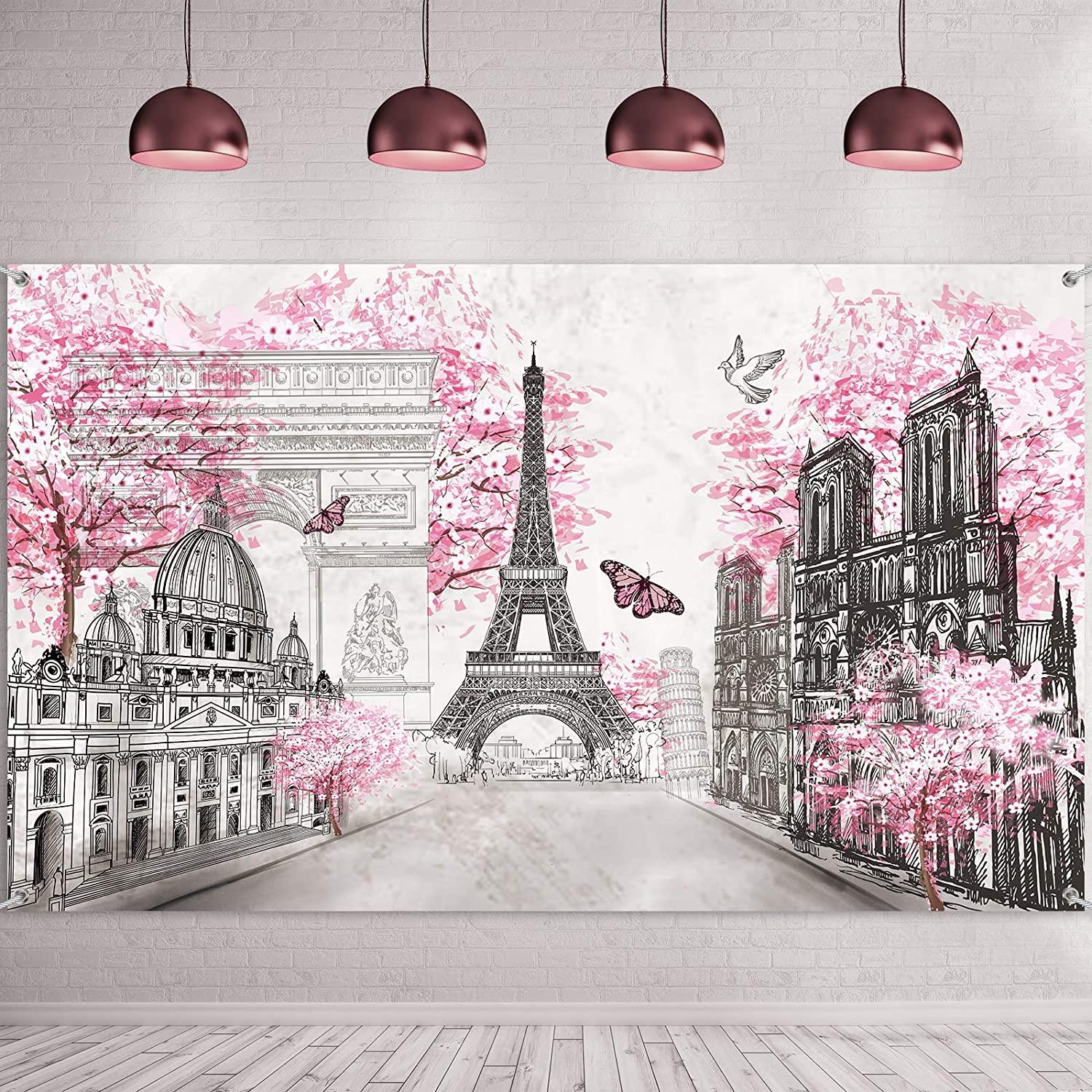 Paris Tapestry Backdrop Paris Wall Art Eiffel Tower Photo Banner Background Birthday Backdrop - Hibrides