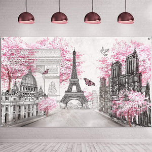 Paris Tapestry Backdrop Paris Wall Art Eiffel Tower Photo Banner Background Birthday Backdrop - Hibrides