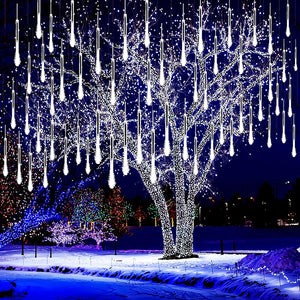 Christmas Lights Outdoor, Meteor Shower Lights Falling Rain Lights 12 inch 8 Tube 192 LED Snow Falling Icicle Cascading Lights for Xmas Tree
