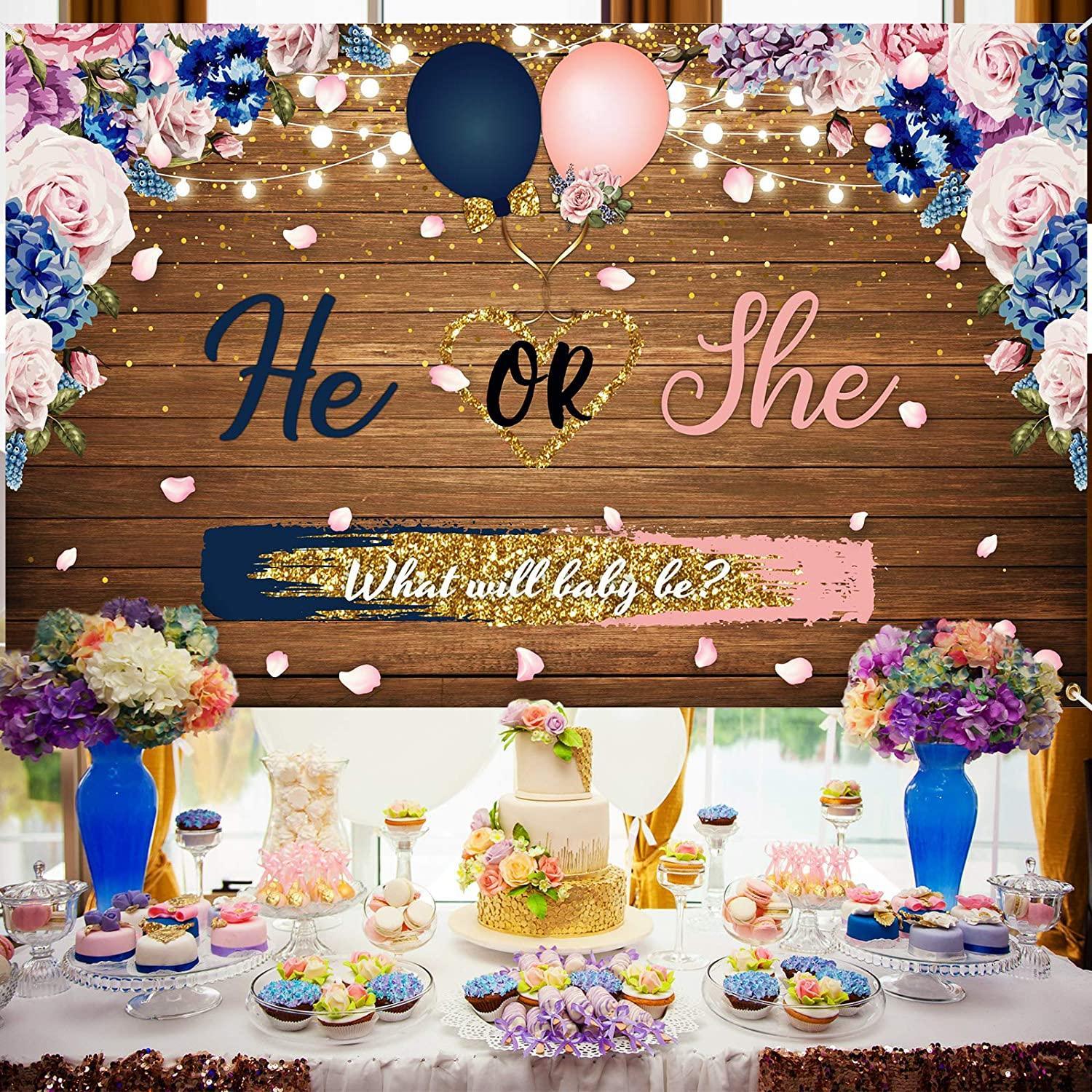 Gender Reveal Decorations Backdrop Banner He or She What Will Baby be Wooden Baby Gender Photography Background - Hibrides