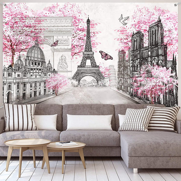 Paris Tapestry Backdrop Paris Wall Art Eiffel Tower Photo Banner Background Birthday Backdrop - Hibrides