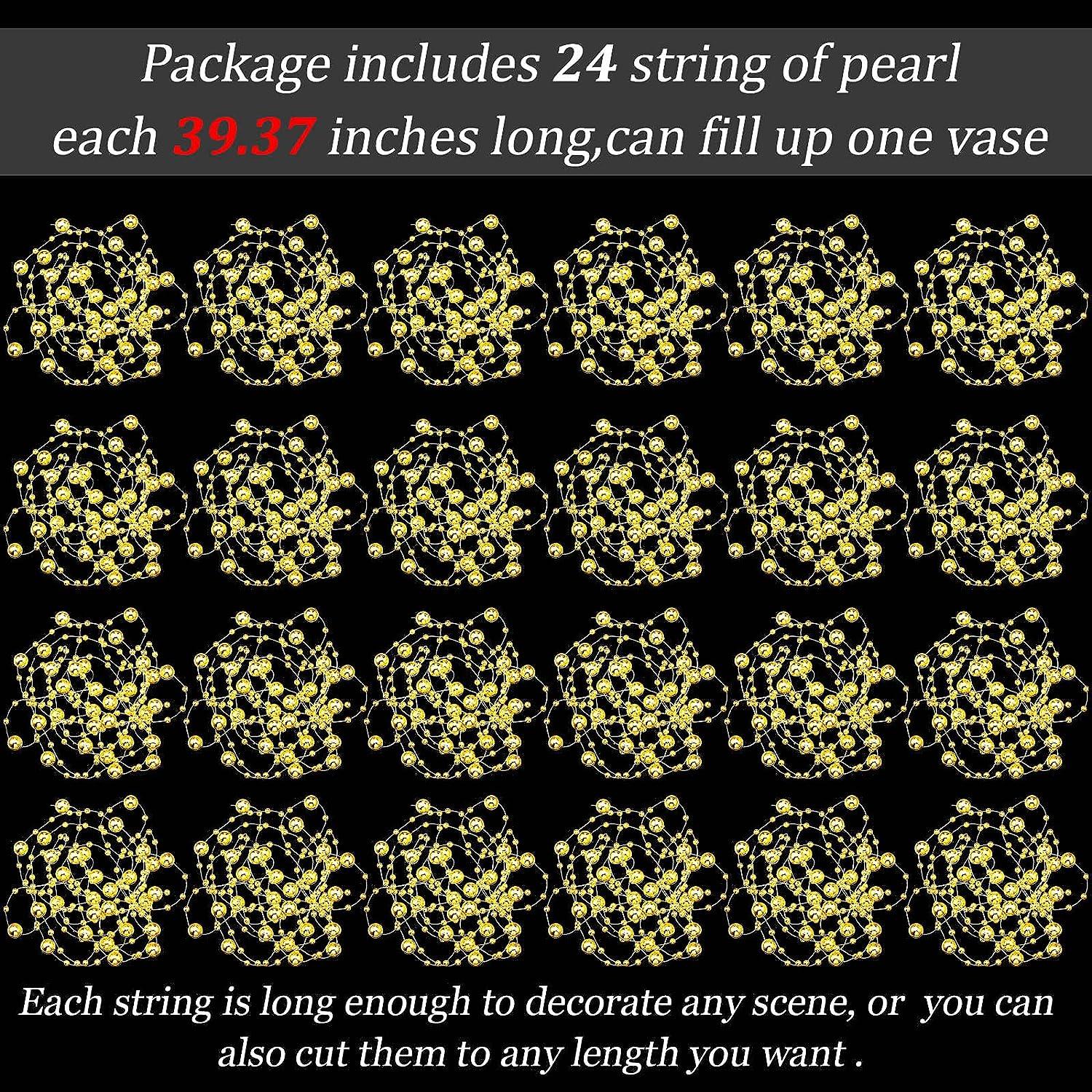 24PCS Artificial Pearl String for Floating Candle Faux Pearls Beads String Pearl Party Garland Decoration for Vases Filler Wedding Centerpiece Christmas Party Decor - Hibrides