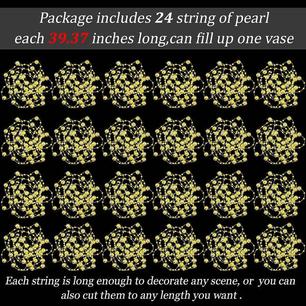 24PCS Artificial Pearl String for Floating Candle Faux Pearls Beads String Pearl Party Garland Decoration for Vases Filler Wedding Centerpiece Christmas Party Decor