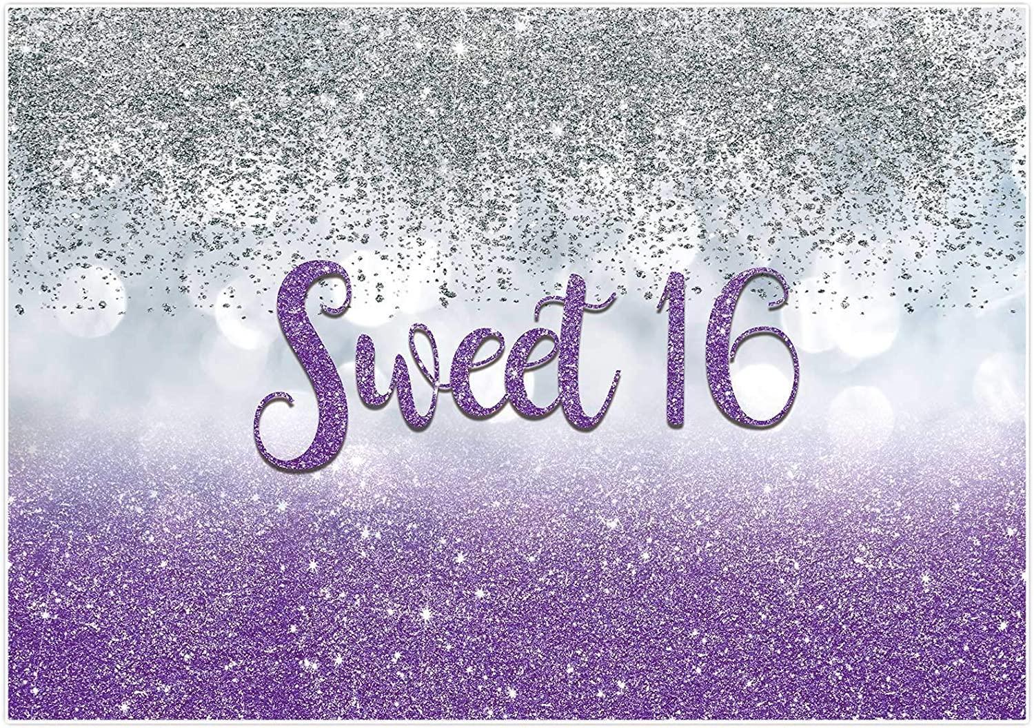 Sweet 16 Silver Blue Bokeh Glitter Backdrop 7x5ft for Girls Happy 16th Birthday Party Decorations - Hibrides