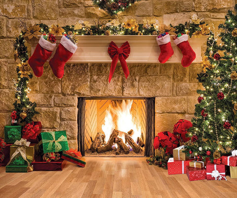 Christmas Photography Backdrops Child Christmas Fireplace Decoration Background for Photo - Hibrides