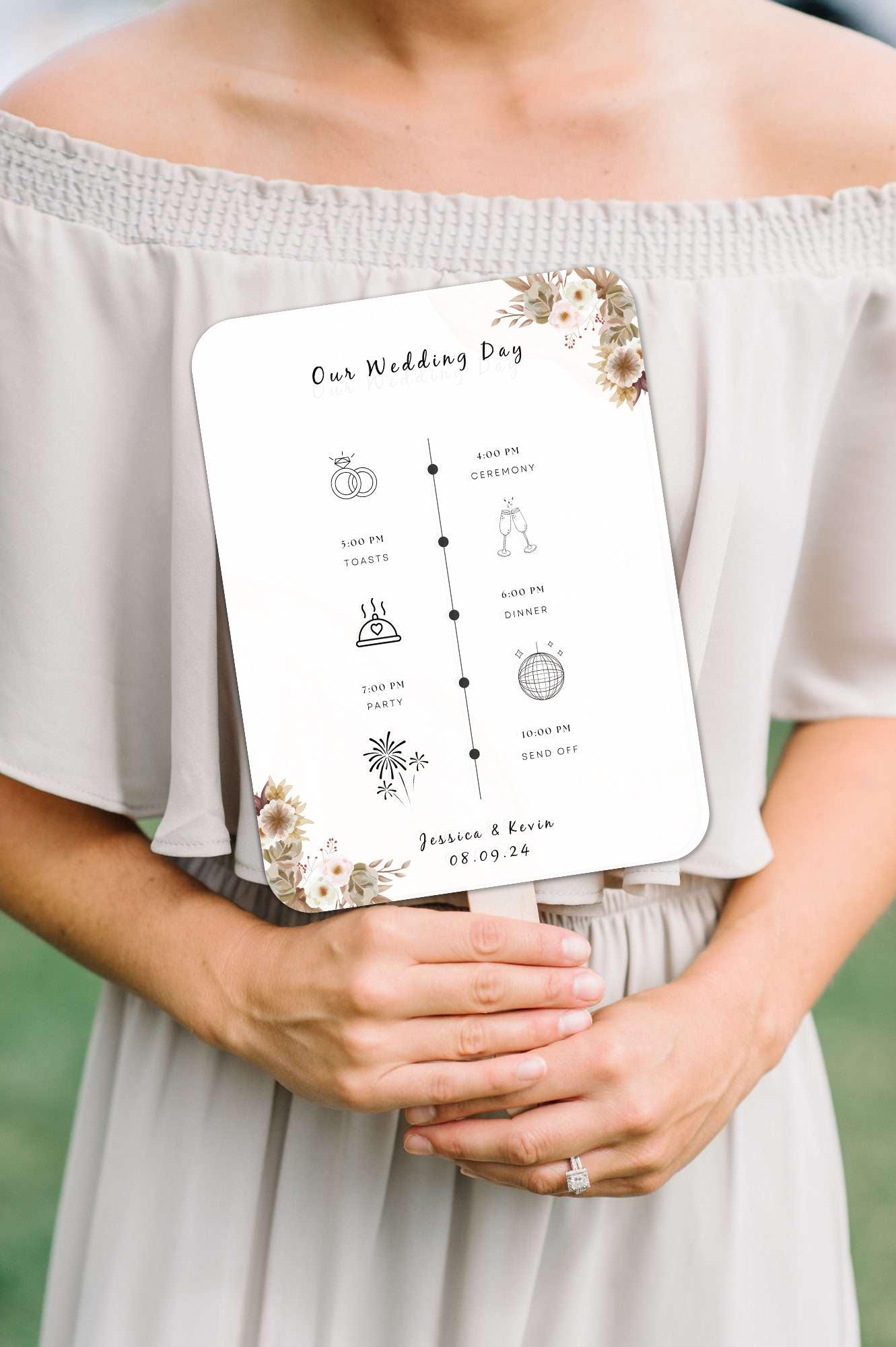 Beach Wedding Program Fans with Flowers and Foliage - Hibrides