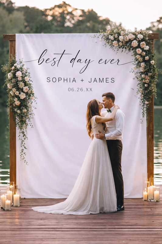 Best Day Ever Wedding Backdrop, Modern Minimalist Backdrop Tapestry Outdoor Wedding Ceremony Decorations