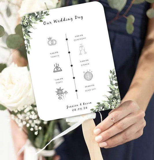 Botanical Wedding Program Fans with Foliage Designs - Hibrides
