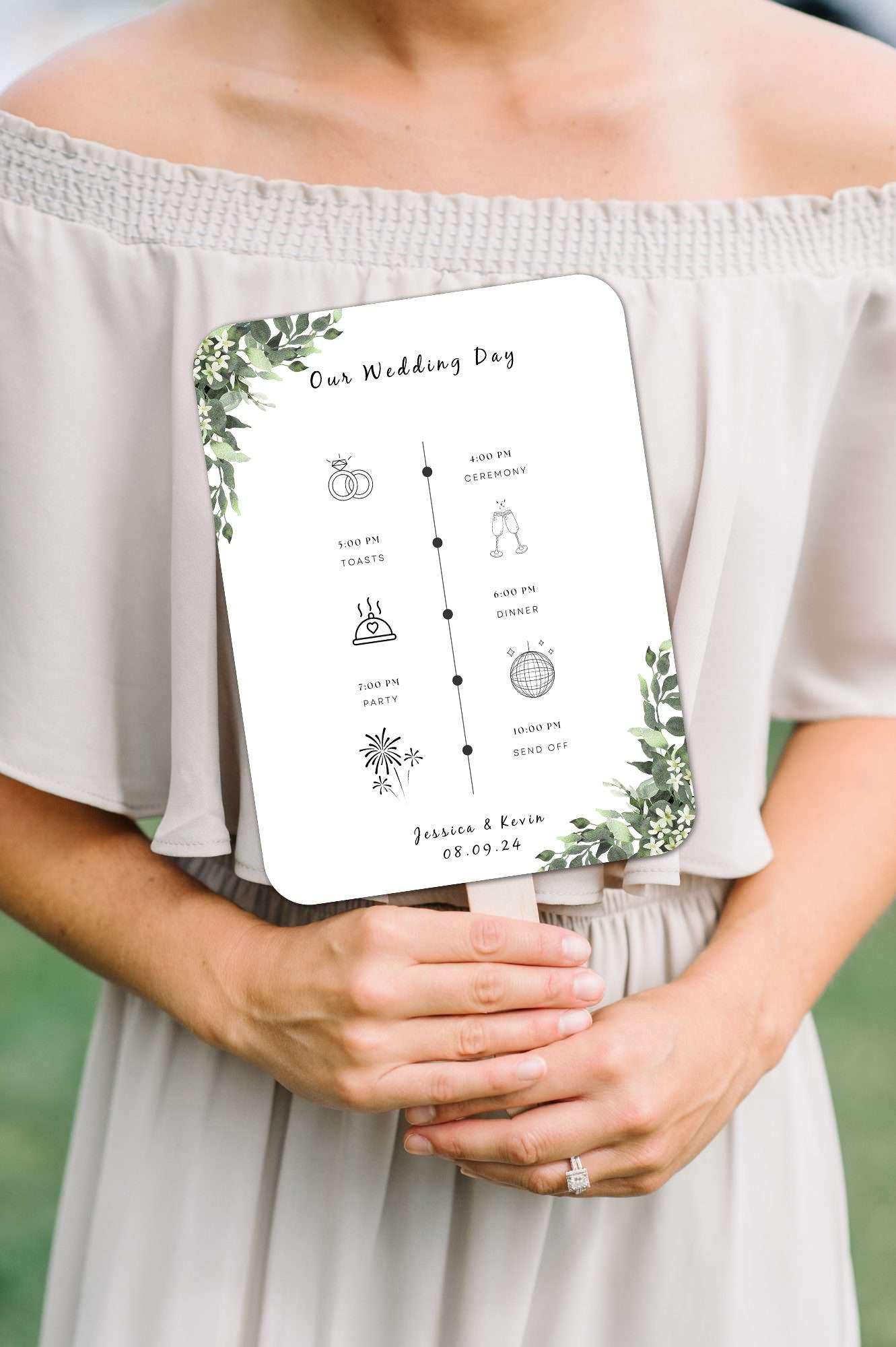 Botanical Wedding Program Fans with Foliage Designs - Hibrides