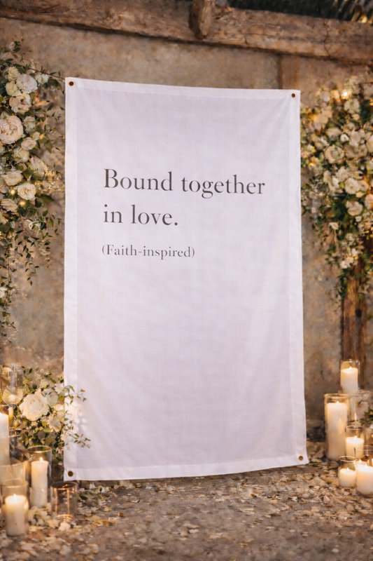 Personalized Wedding Backdrop for Wedding Photography, 'Bound together in love.' Backdrop