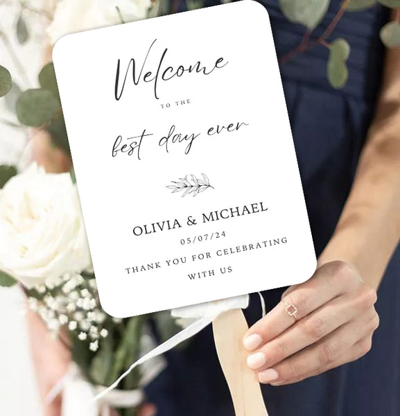 Chic Black and White Wedding Program Fans for Outdoor Weddings - Hibrides