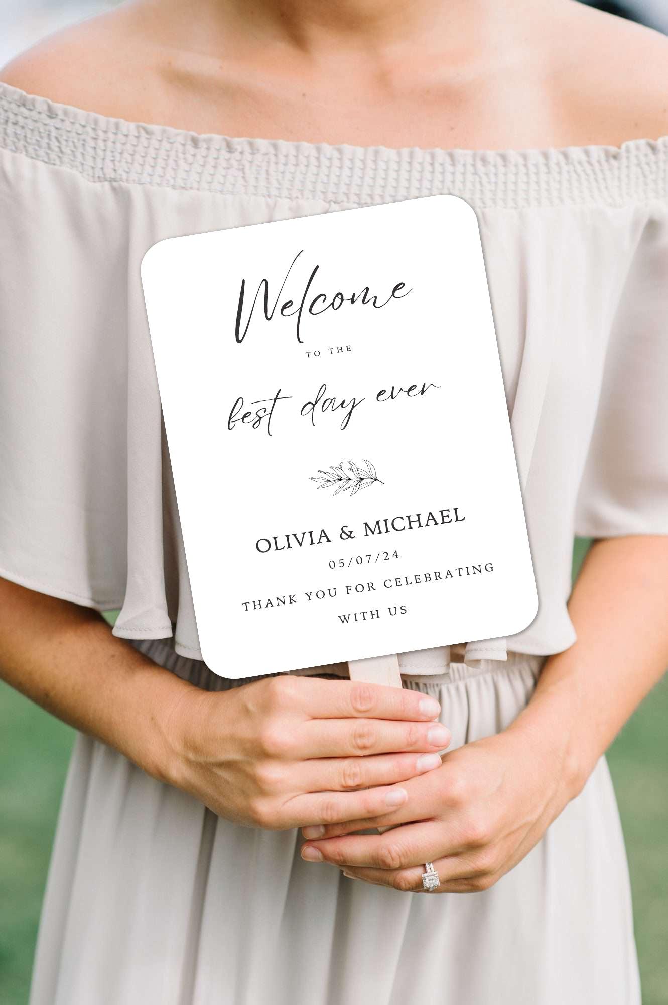 Chic Black and White Wedding Program Fans for Outdoor Weddings - Hibrides