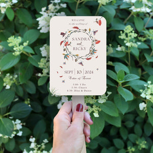 Elegant Boho Wedding Program Fans with Floral Wreath - Hibrides