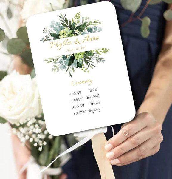 Elegant Greenery Wedding Program Fans for Spring and Summer Weddings - Hibrides