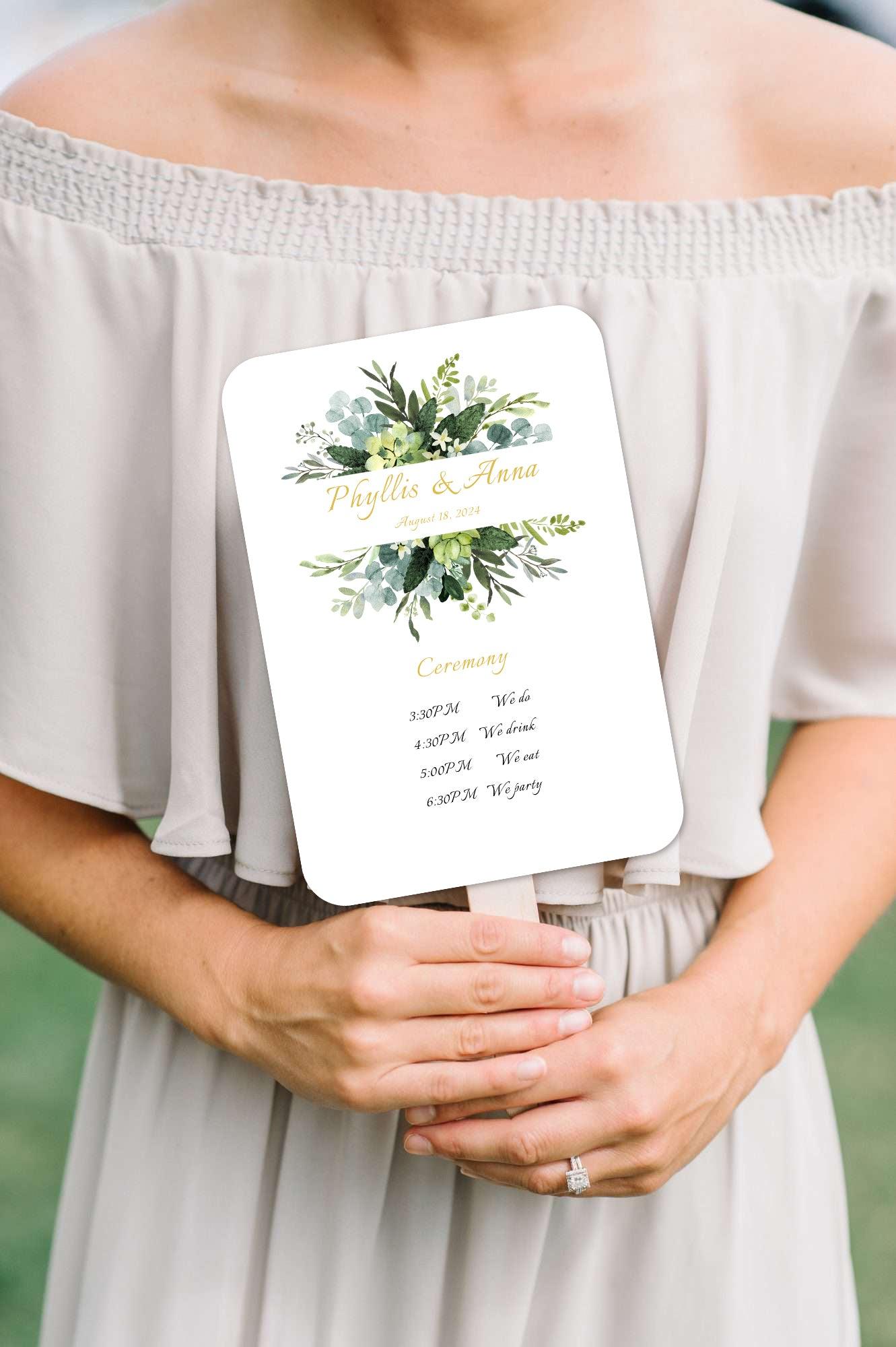 Elegant Greenery Wedding Program Fans for Spring and Summer Weddings - Hibrides