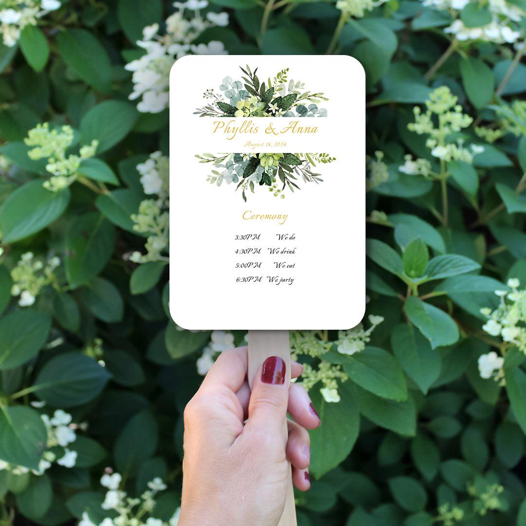 Elegant Greenery Wedding Program Fans for Spring and Summer Weddings - Hibrides