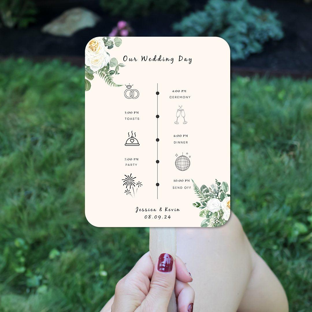 Elegant White and Green Flower Wedding Program Fans for Both Spring and Summer Weddings - Hibrides