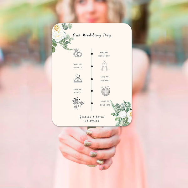 Elegant White and Green Flower Wedding Program Fans for Both Spring and Summer Weddings - Hibrides
