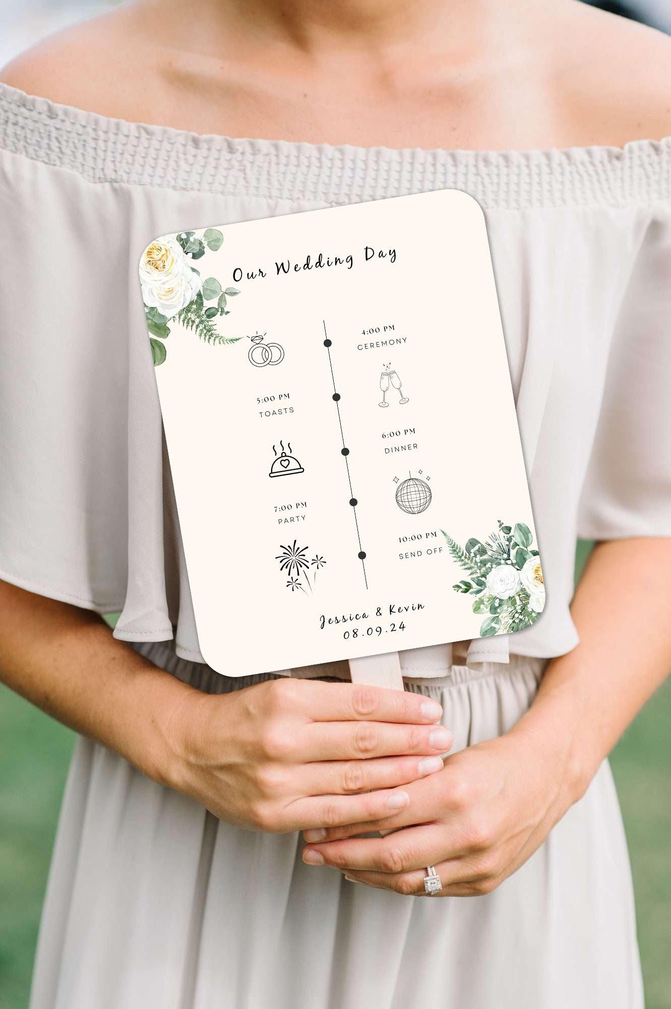 Elegant White and Green Flower Wedding Program Fans for Both Spring and Summer Weddings - Hibrides