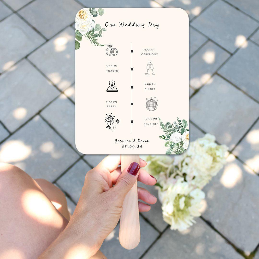 Elegant White and Green Flower Wedding Program Fans for Both Spring and Summer Weddings - Hibrides